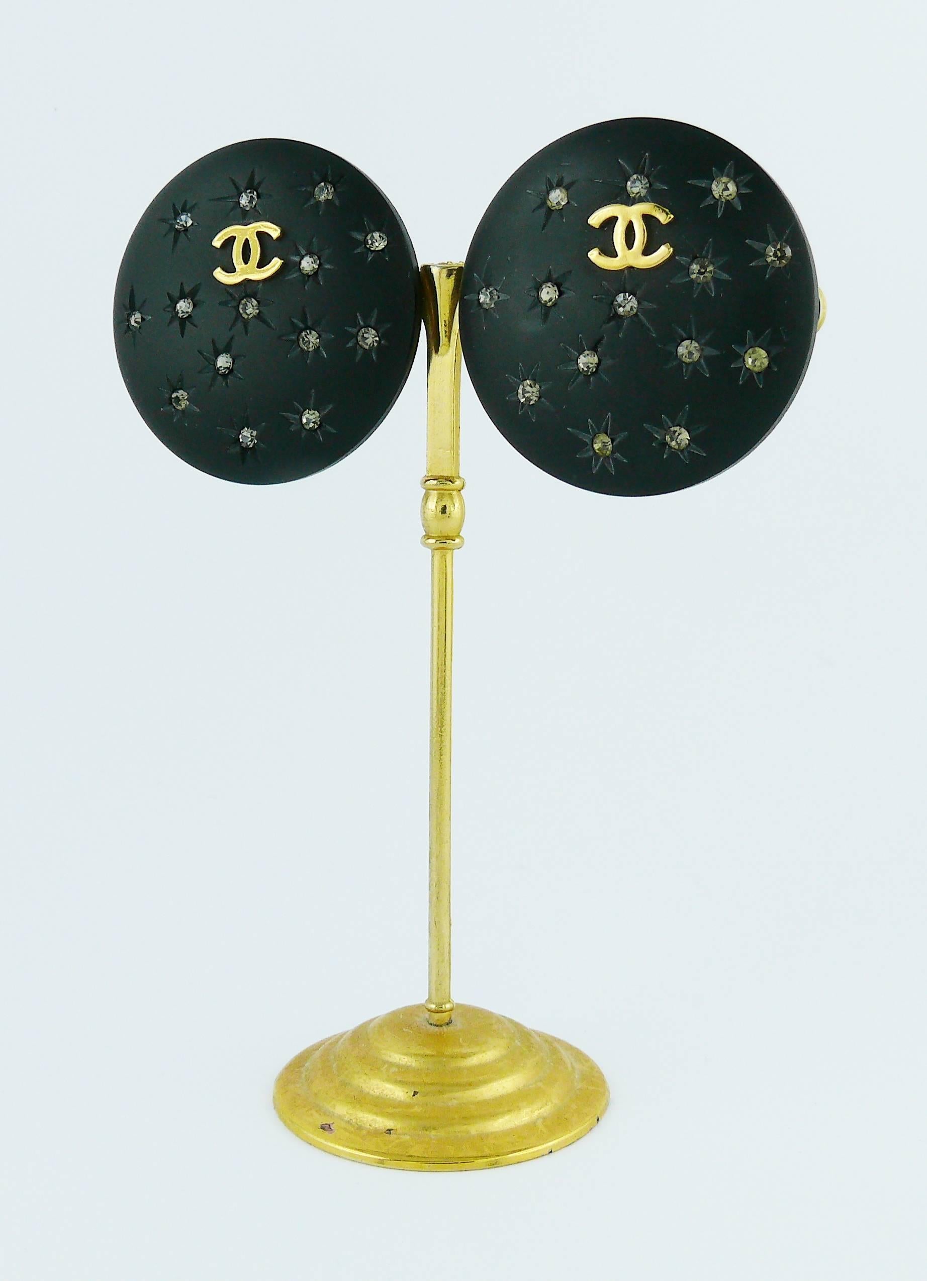 Chanel Vintage Large Black Celestial Clip-On Earrings, 1991  1