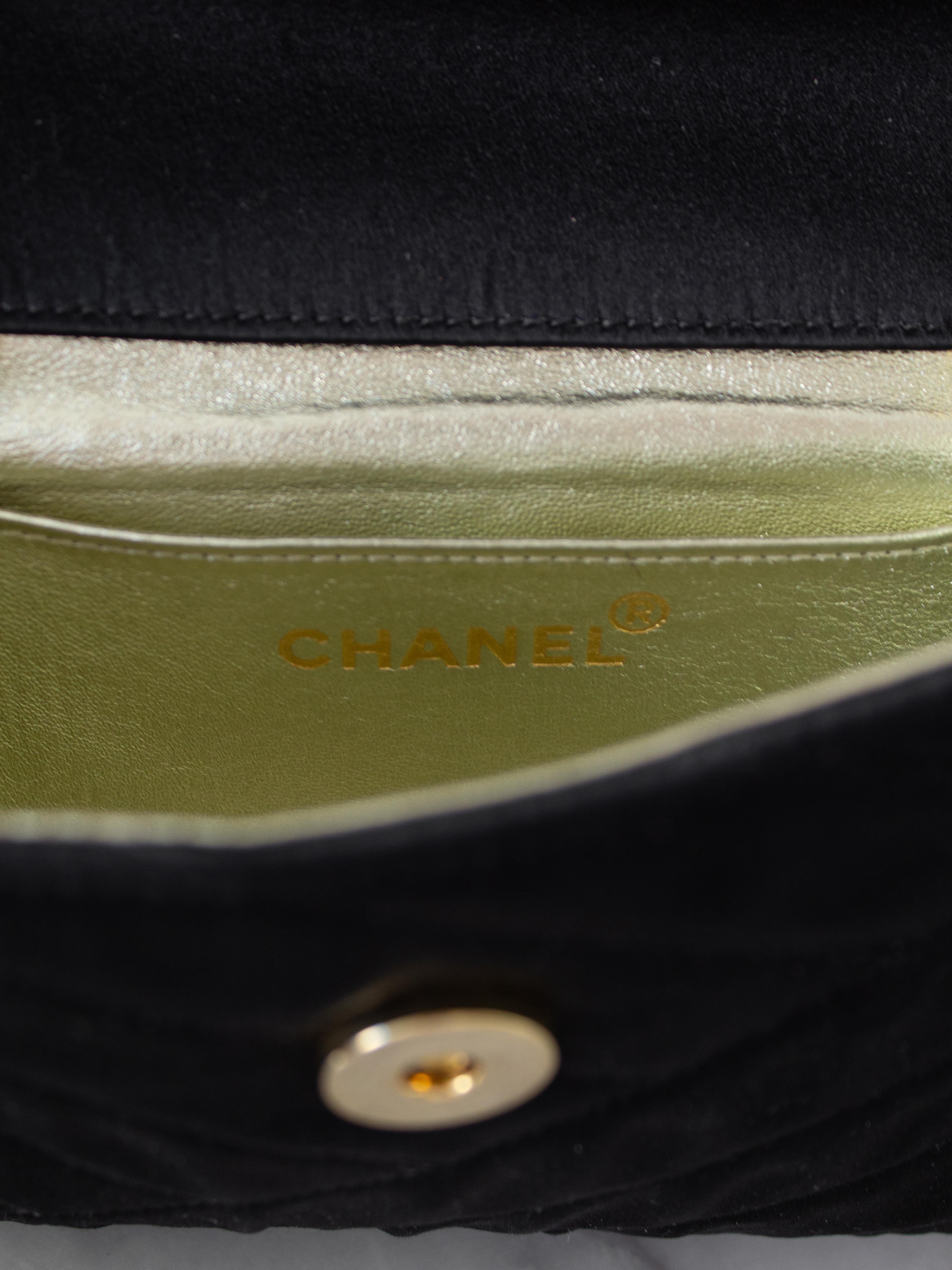 Chanel Vintage 1992 Black Gold Crystal Embellished CC Satin Diagonal Evening Bag For Sale 6