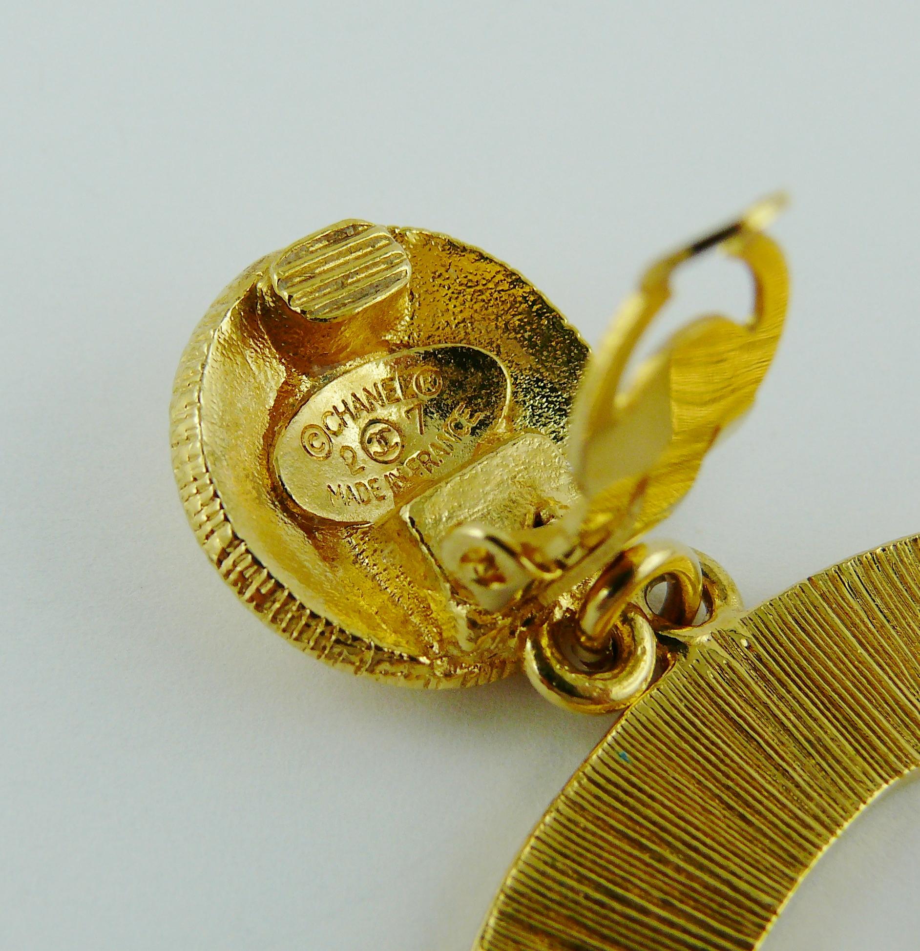 Chanel Vintage 1992 Gold Toned Jumbo Sunburst Textured CC Logo Dangling Earrings 2