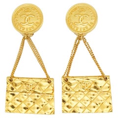 Chanel Vintage 1992 Haute Couture Matelassé Coco Coin Quilted Flap Bag Earrings