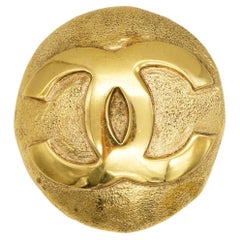 Chanel Vintage 1992 Logo CC Abnormal Round Oval Coco Relief Glow Domed Brooch