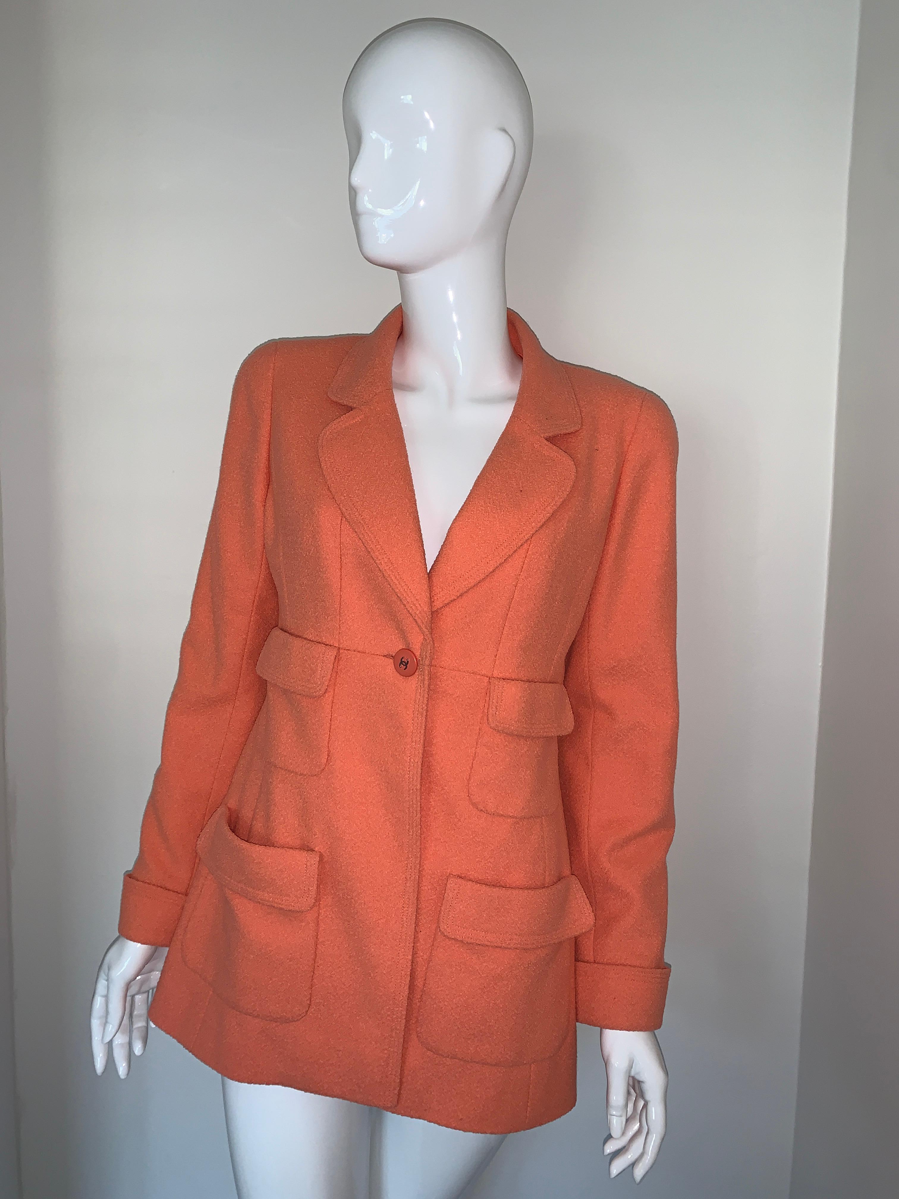 Chanel Vintage 1992 Single Breasted Coral Jacket  In Excellent Condition In Thousand Oaks, CA