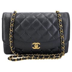 Chanel Vintage 1993 Black Caviar Medium Diana Flap Bag 24k GHW 67306