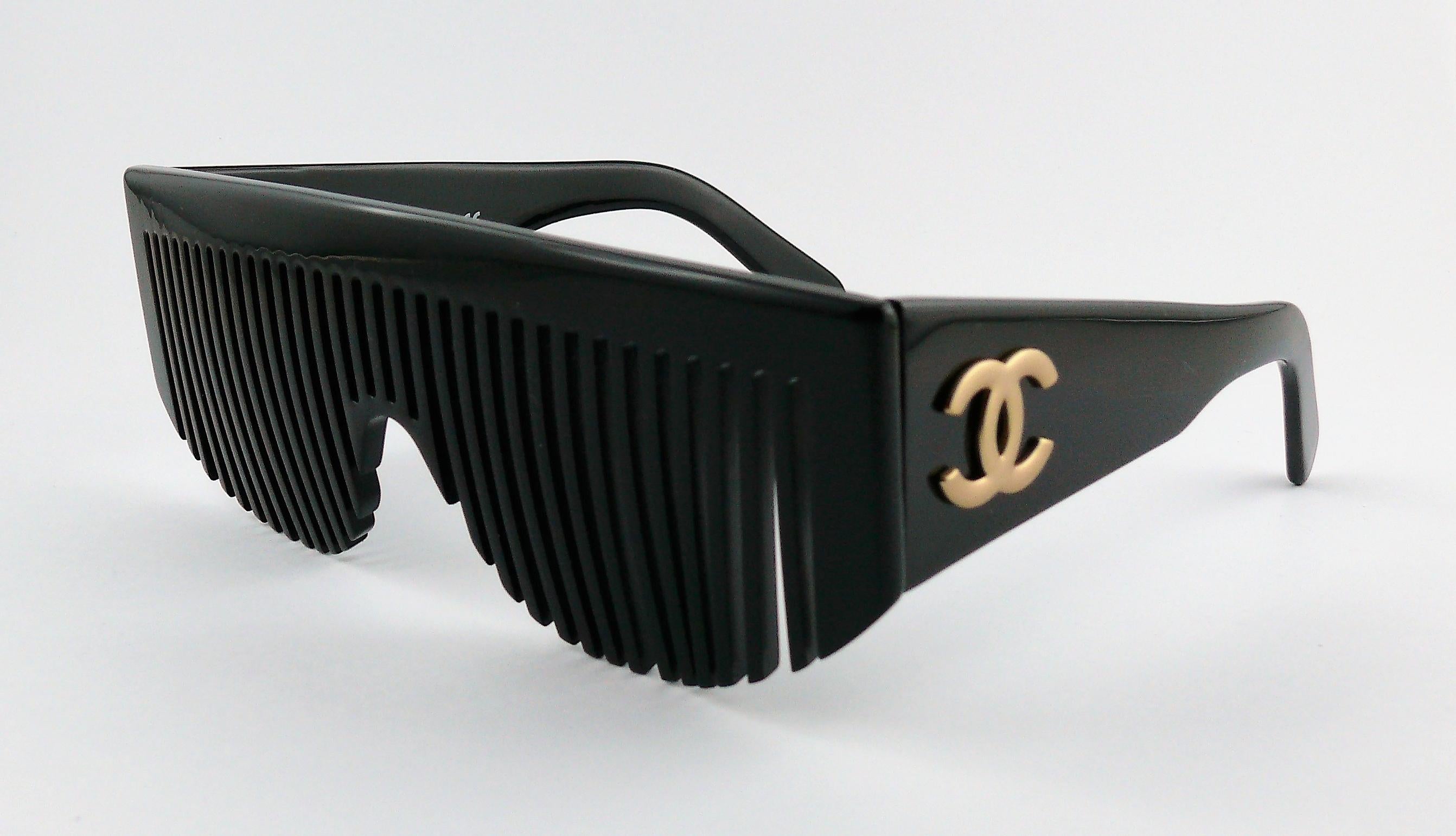 Women's Chanel Vintage 1993 Black Comb Logo Sunglasses