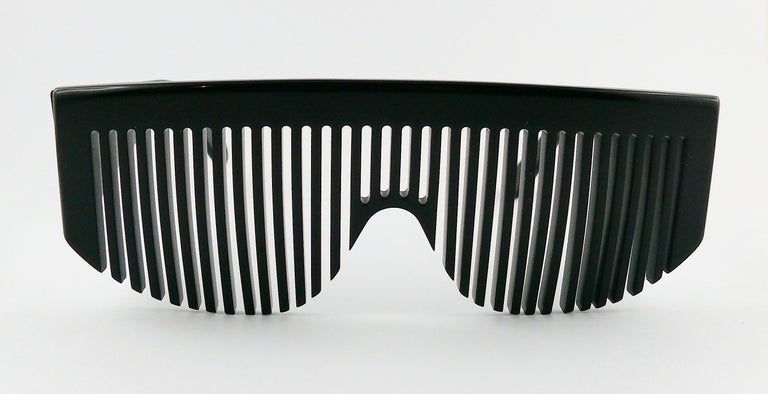 Chanel Vintage 1993 Black Comb Logo Sunglasses For Sale 5