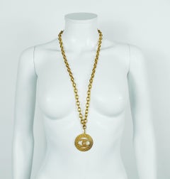Chanel Vintage 1993 Gold Toned CC Pendant Sautoir Necklace