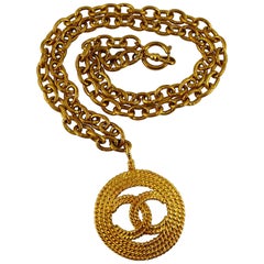 Chanel Vintage 1993 Gold Toned CC Pendant Sautoir Necklace