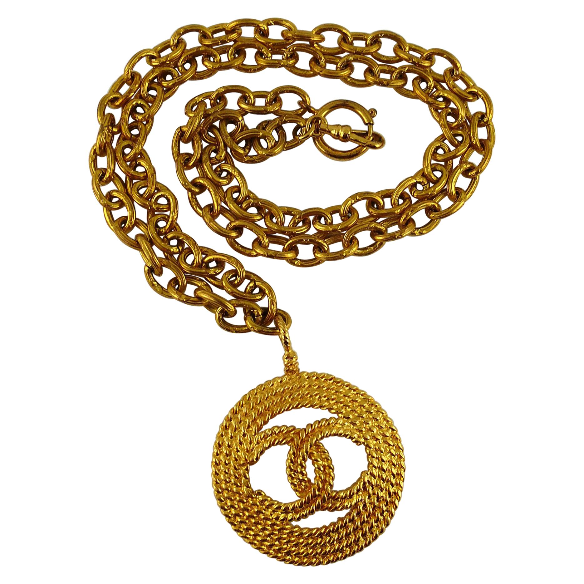 Chanel Vintage 1993 Gold Toned CC Pendant Sautoir Necklace