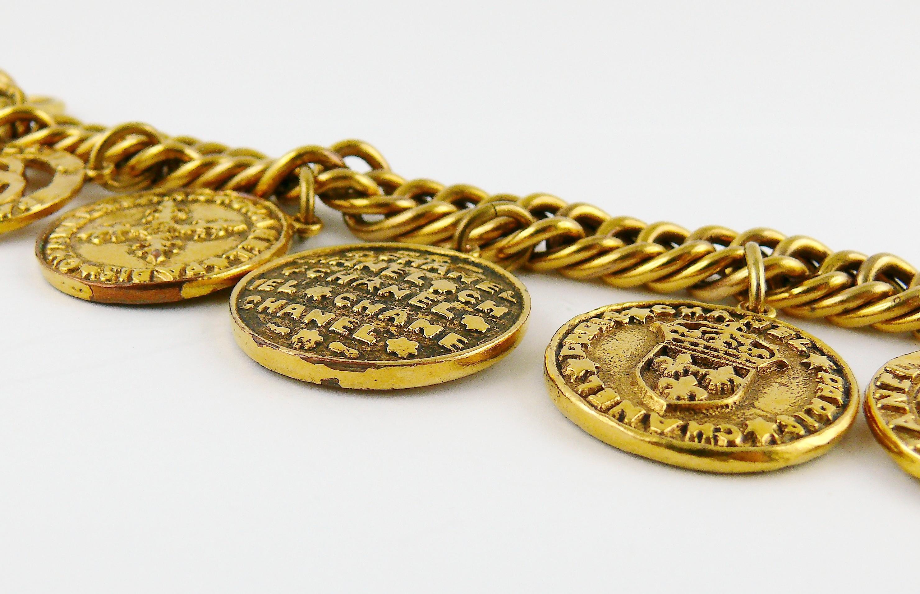 Chanel Vintage 1993 Gold Toned Coin Charm Bracelet 7