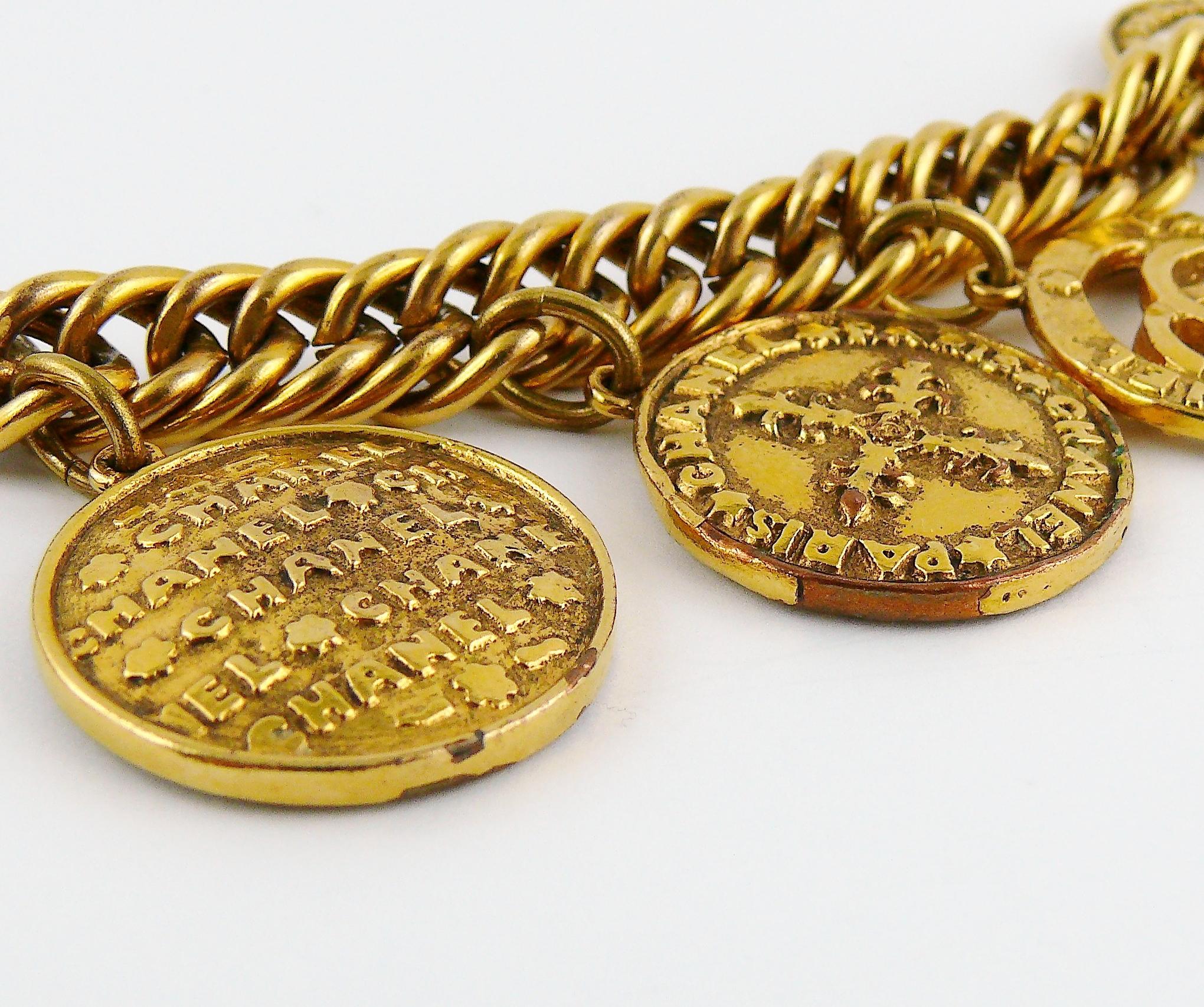 Chanel Vintage 1993 Gold Toned Coin Charm Bracelet 8