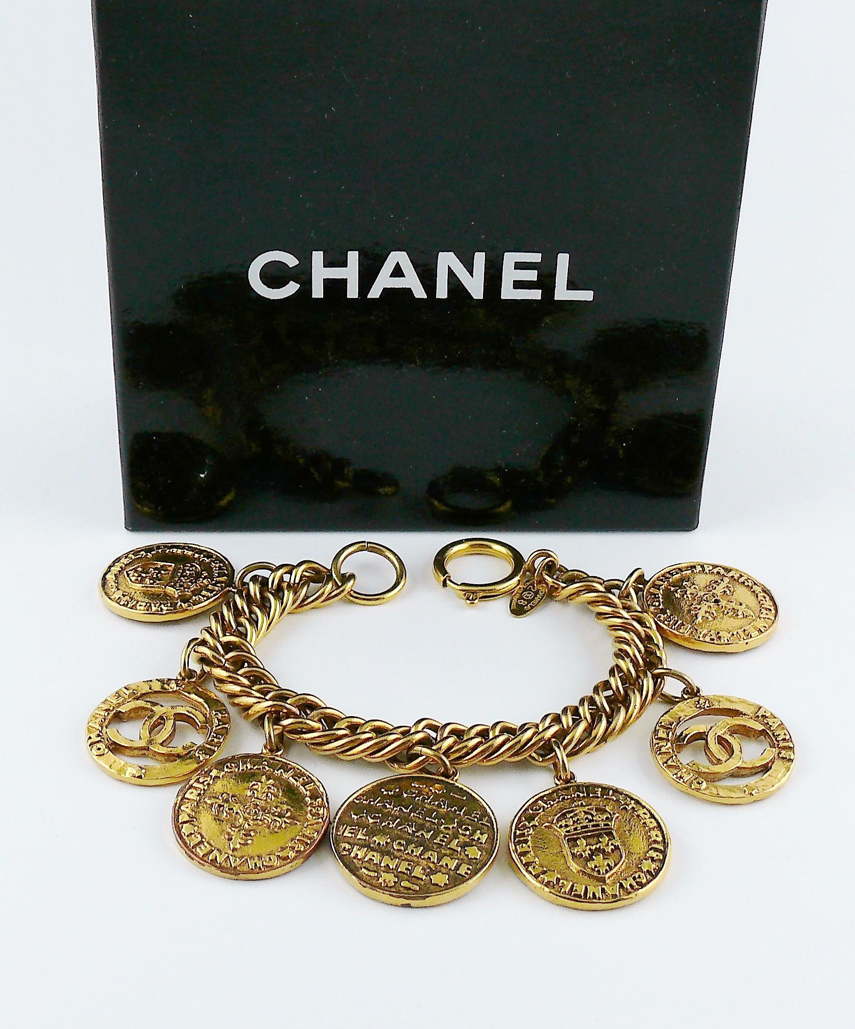 Women's Chanel Vintage 1993 Gold Toned Coin Charm Bracelet