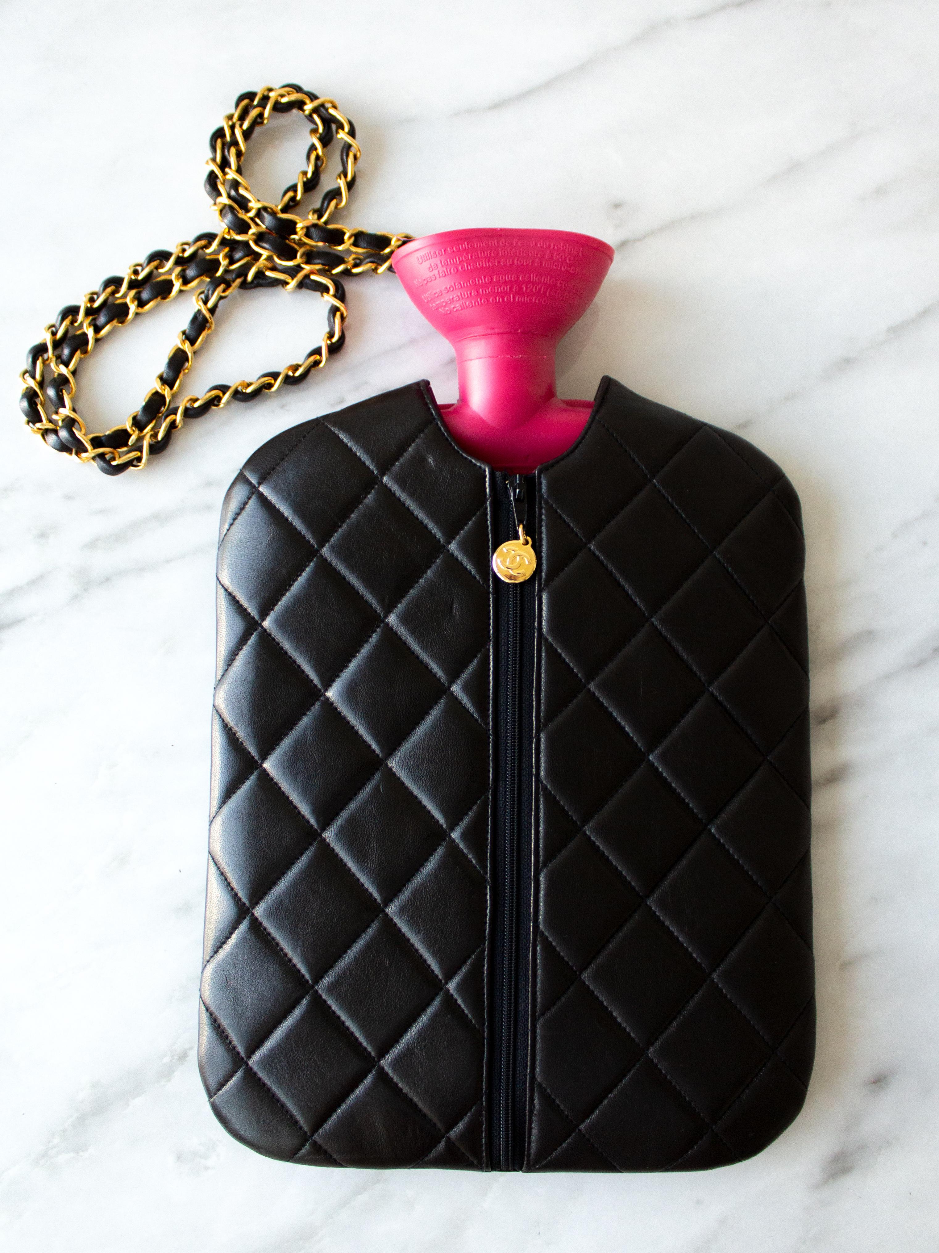 Chanel Vintage 1993 Hot Water Bottle Black Pink Lambskin Leather Gold Bag In Good Condition In Jersey City, NJ