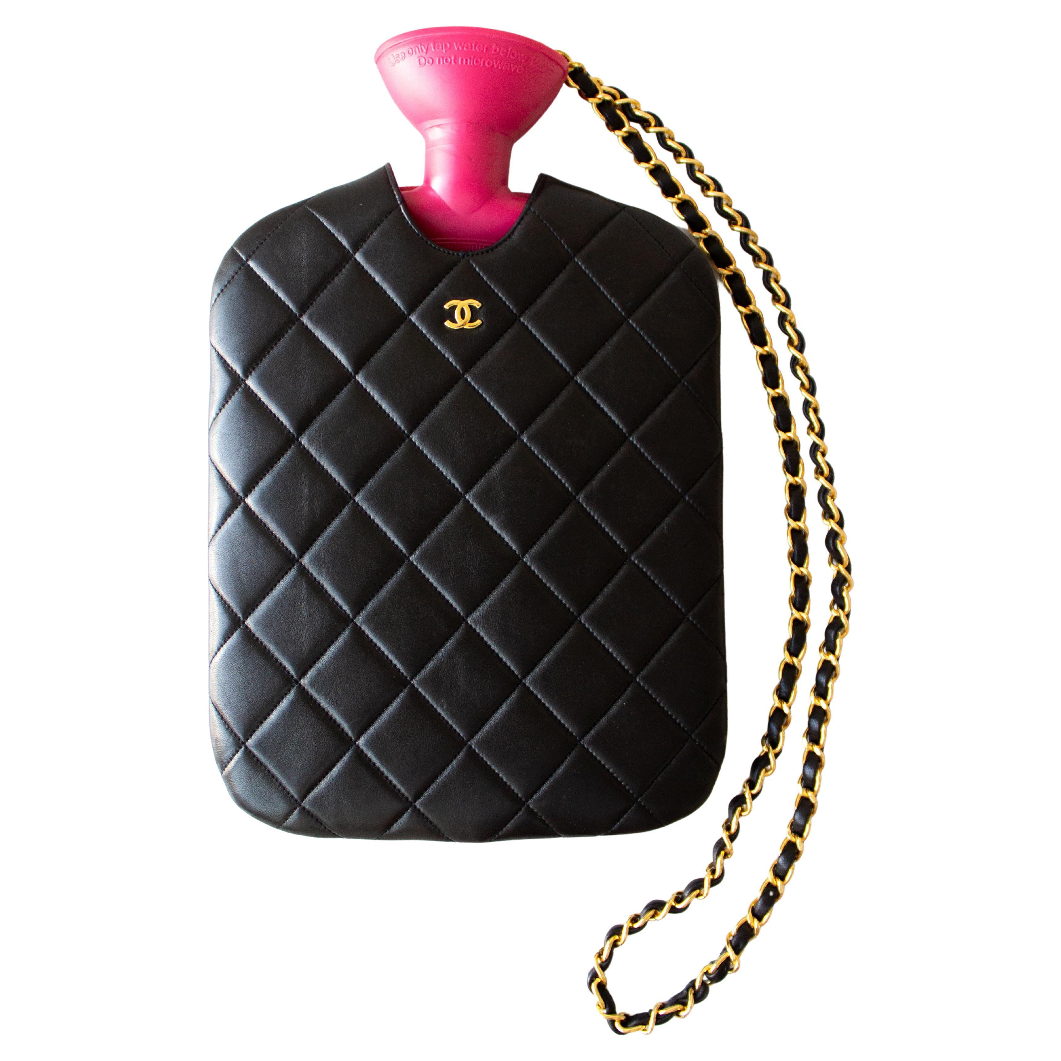 Chanel Vintage 1993 Hot Water Bottle Black Pink Lambskin Leather Gold Bag  at 1stDibs