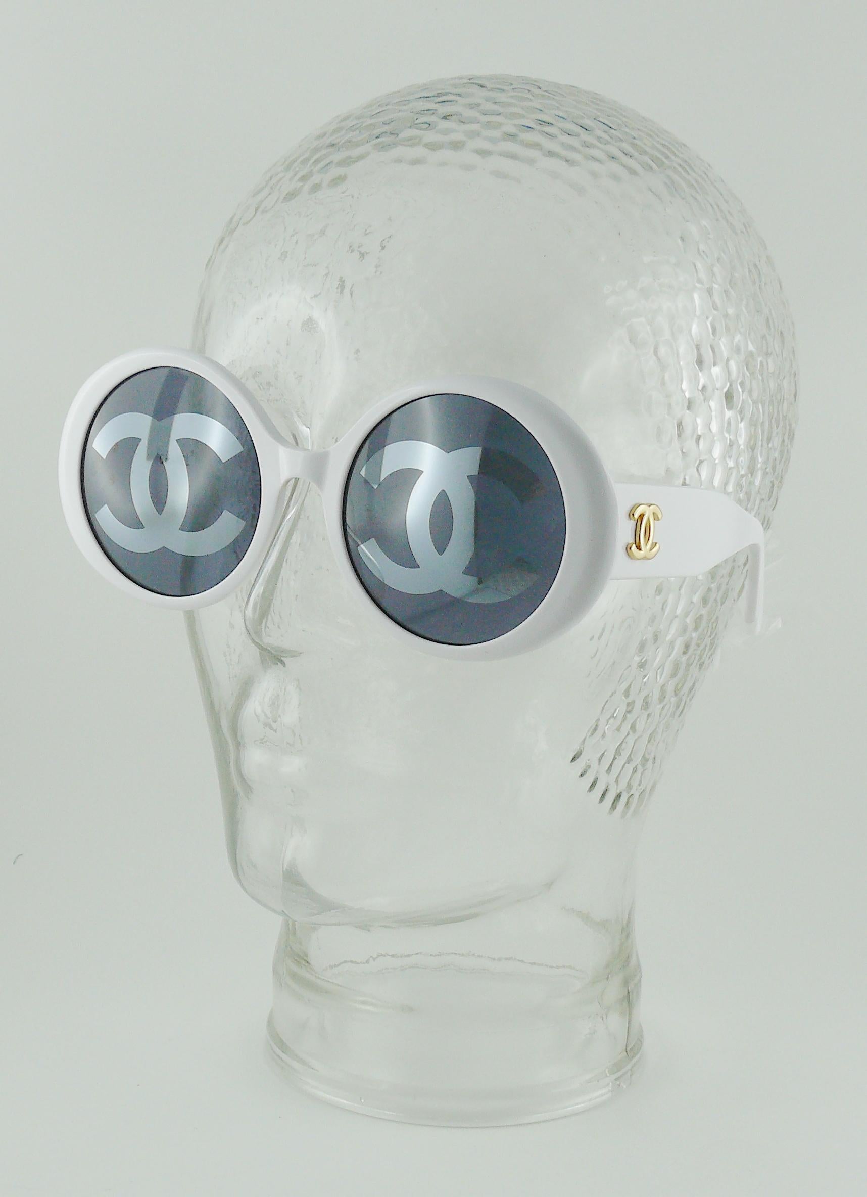 Gray Chanel Vintage 1993 Iconic CC Lenses White Sunglasses