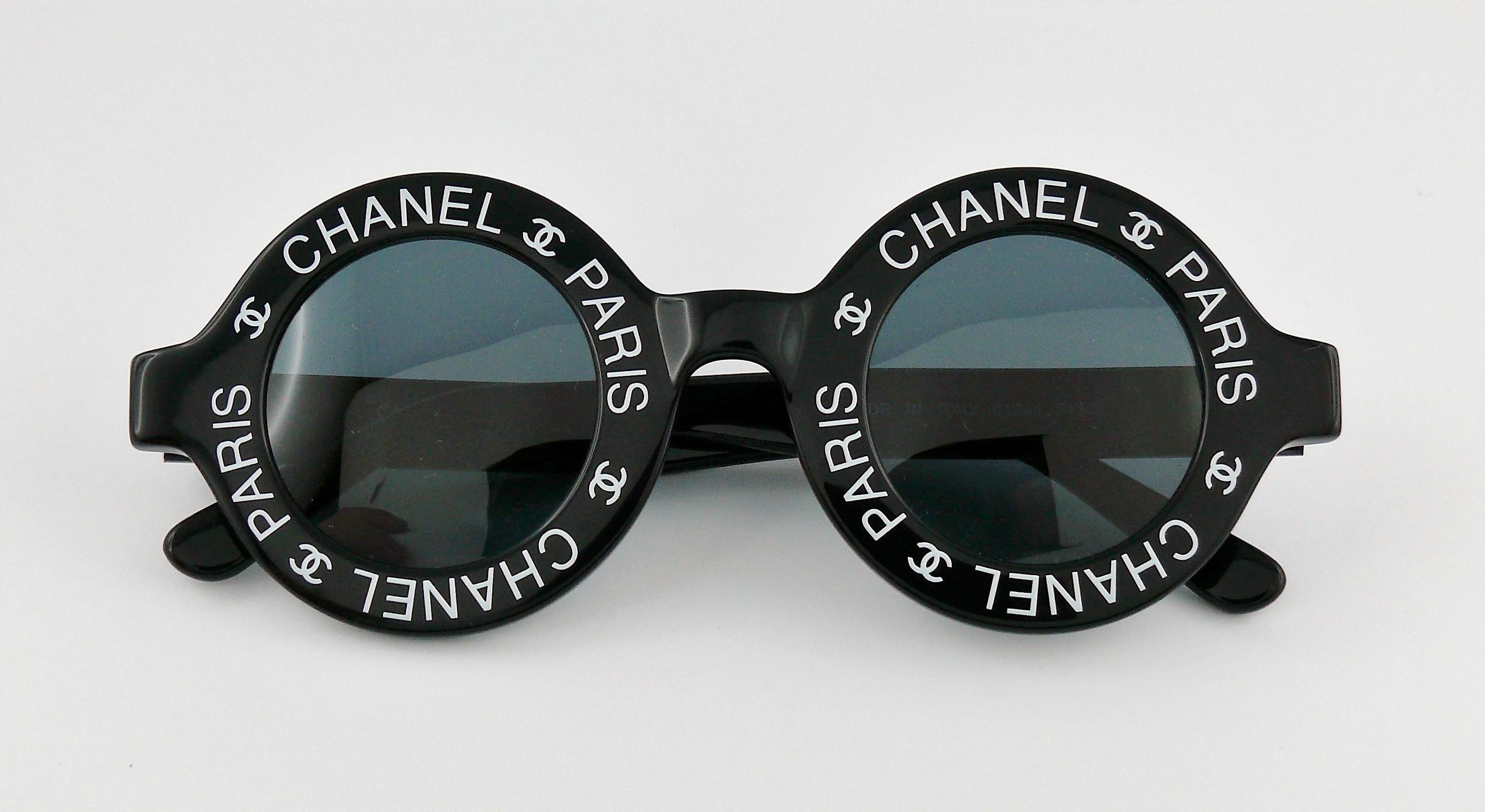 Women's Chanel Vintage 1993 Iconic Chanel Paris CC Logo Round Black Runway Sunglasses