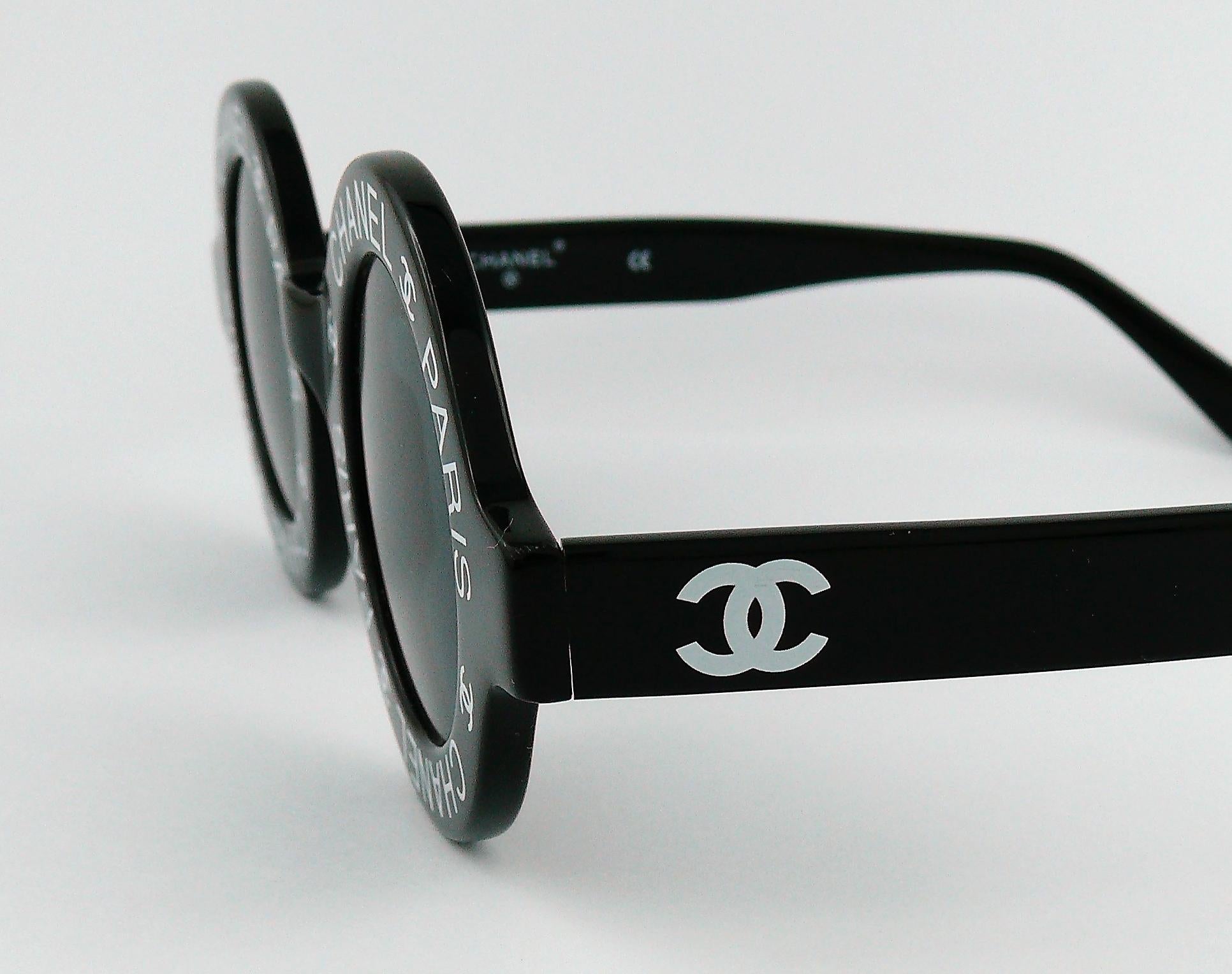 Chanel Vintage 1993 Iconic Chanel Paris CC Logo Round Black Runway Sunglasses 2