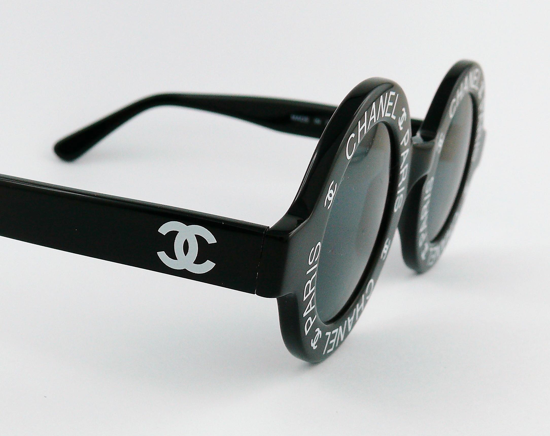 Chanel Vintage 1993 Iconic Chanel Paris CC Logo Round Black Runway Sunglasses 3