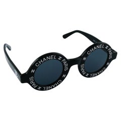 Chanel Vintage 1993 Iconic Chanel Paris CC Logo Round Black Runway  Sunglasses at 1stDibs