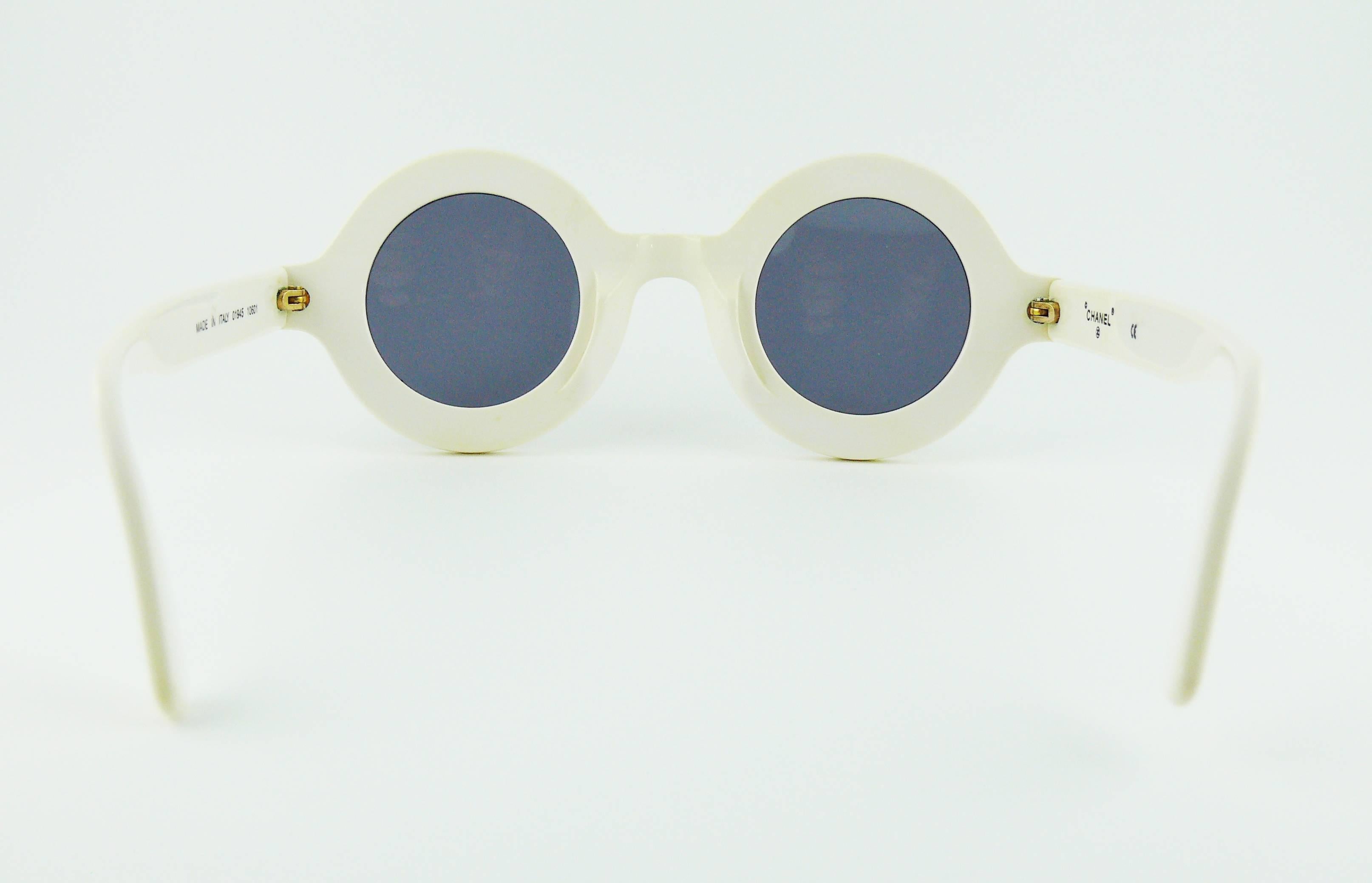 Gray Chanel Vintage 1993 Iconic Chanel Paris White Sunglasses