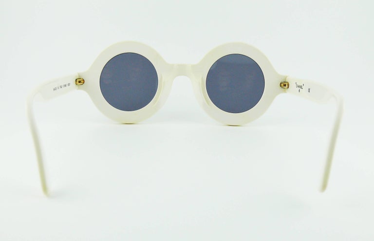 Vintage 1993 Iconic CHANEL PARIS Round White Sunglasses For Sale at 1stDibs