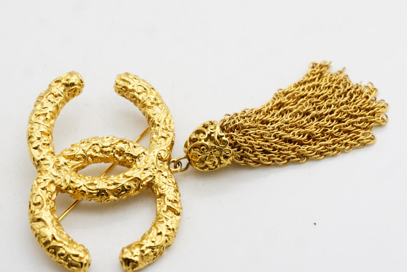 Chanel Vintage 1993 Iconic Gold Lava Logo Coco CC Tassel Fringe