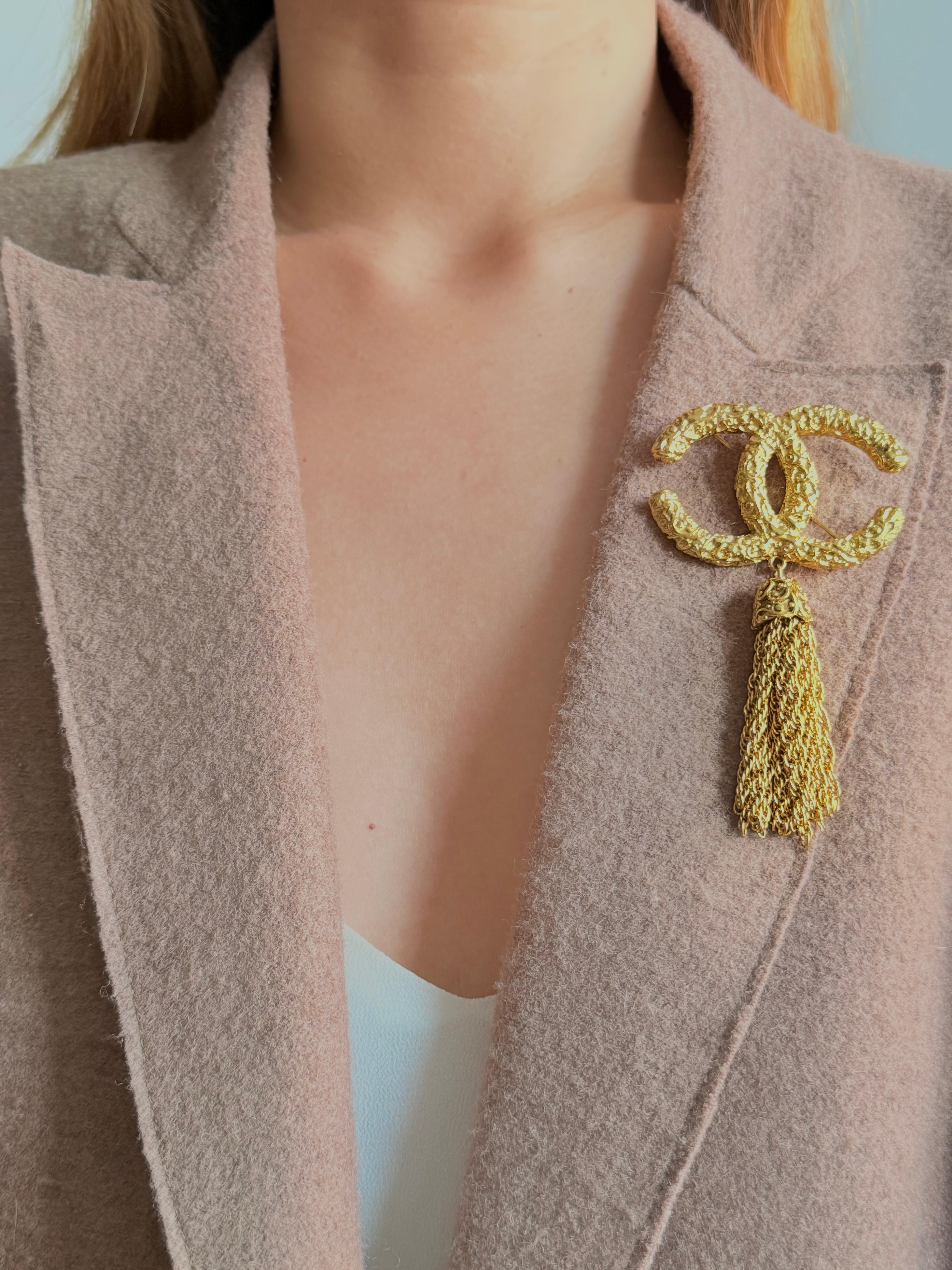 Chanel Vintage 1993 Iconic Gold Lava Logo Coco CC Tassel Fringe