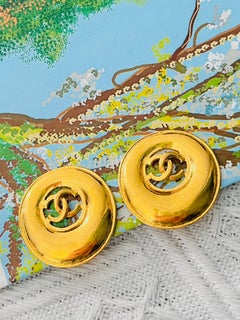 Chanel Vintage 1993 Großes Logo CC Coco Doppelter Kreis Durchbrochene Glüh-Ohrringe