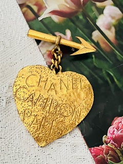 Chanel Vintage 1993 Logo CC Heart Cambon Paris Arrow Dangle Bow Chunky Brooch