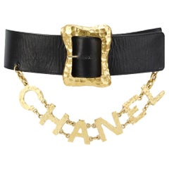 Chanel Vintage 1993 Logo Detailed Leather Waist Belt 75cm