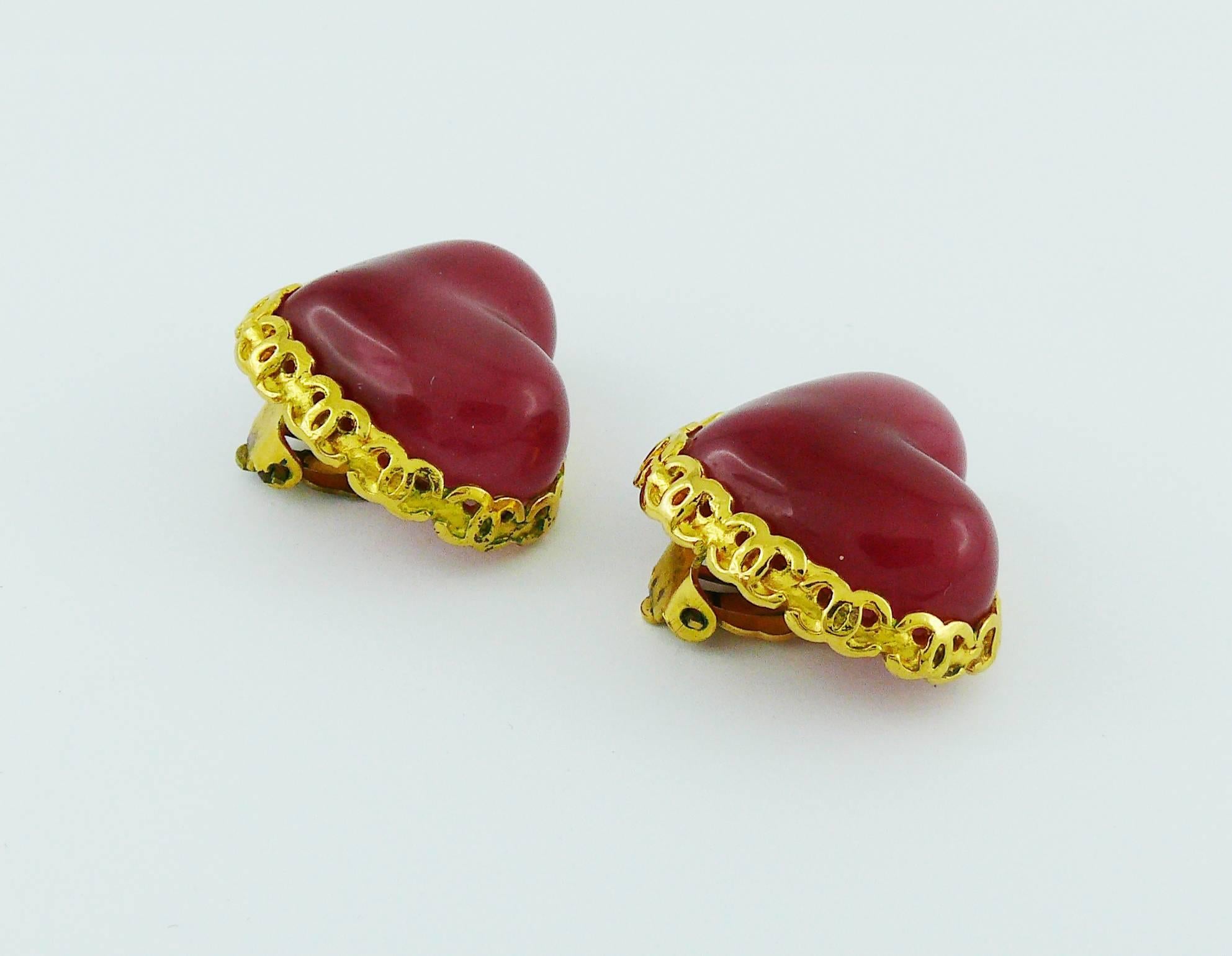Chanel Vintage Poured Glass Heart Earrings, 1993  In Excellent Condition In Nice, FR