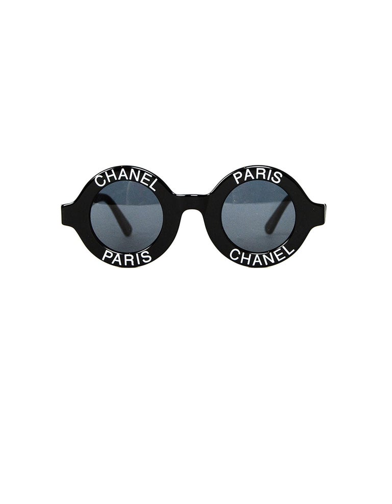 Chanel Vintage 1993 Runway Black Round Sunglasses w/ Chanel Paris at 1stDibs