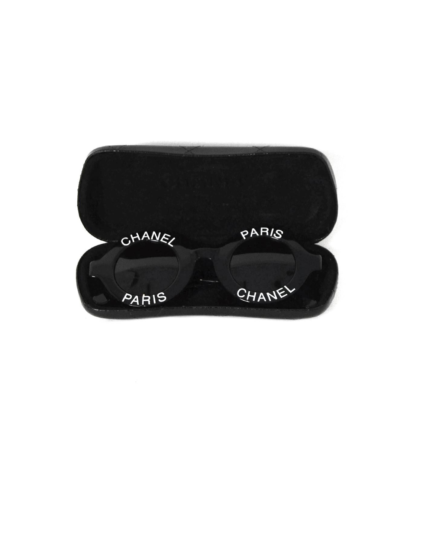 Chanel Vintage 1993 Runway Black Round Sunglasses w/ Chanel Paris 2