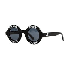 Chanel Vintage 1993 Runway Black Round Sunglasses w/ Chanel Paris