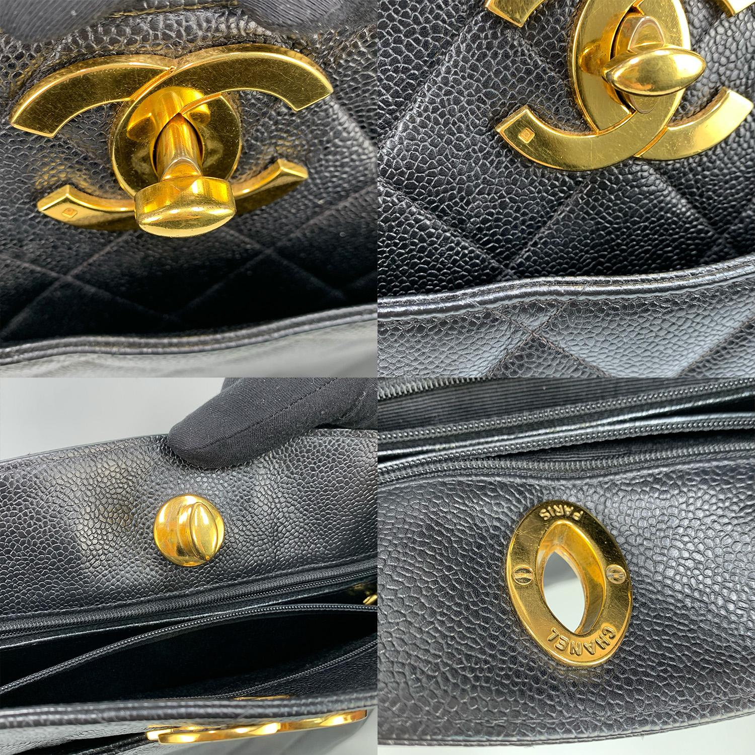 Chanel Vintage 1994 - 1996 Black Caviar Shoulder Tote Gold Hardware For Sale 12