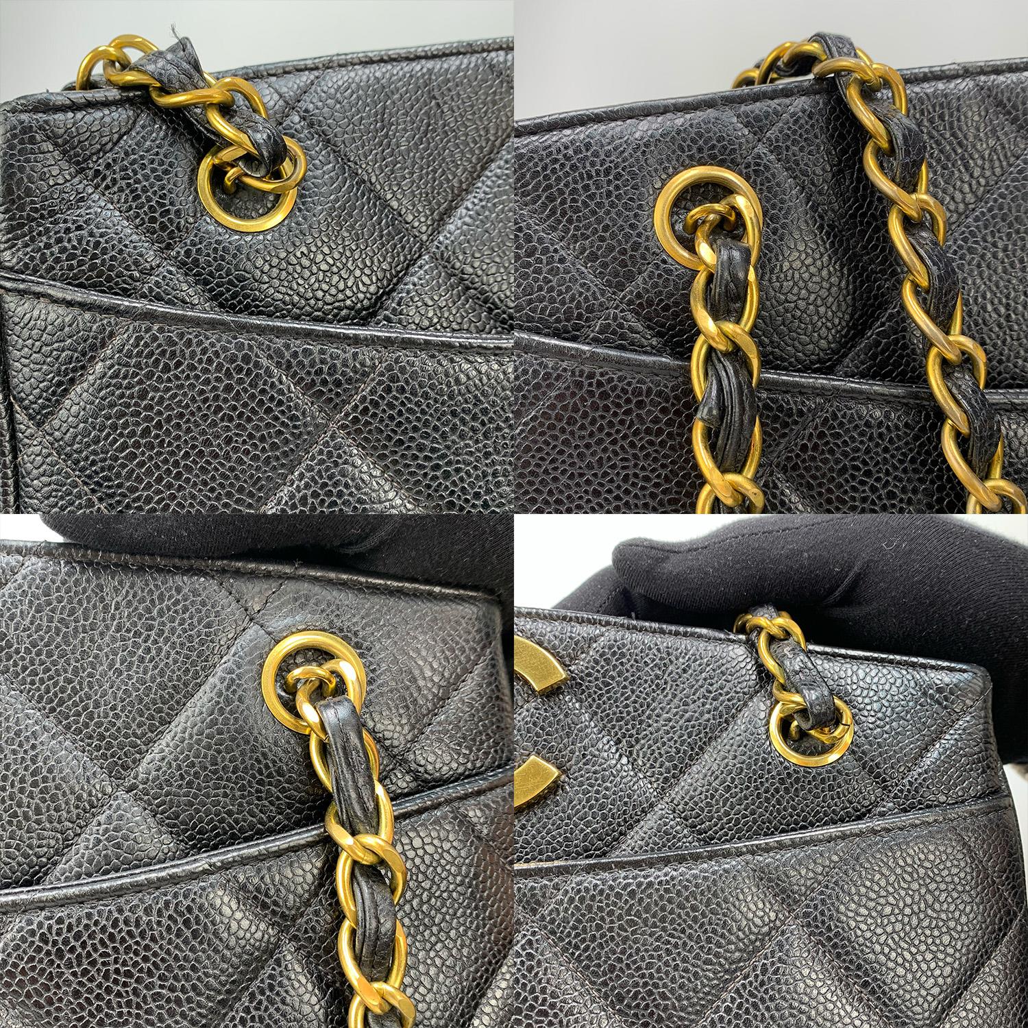 Chanel Vintage 1994 - 1996 Black Caviar Shoulder Tote Gold Hardware For Sale 14