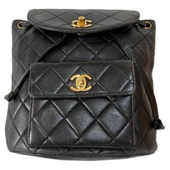 Chanel Vintage 1994-1996 Duma Backpack Black Lambskin Leather Gold Hardware