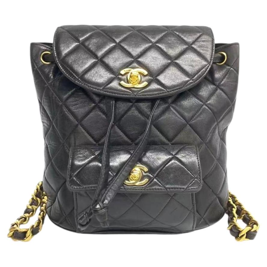 Chanel Vintage 1994-1996 Duma Backpack Black Lambskin Leather Gold Hardware For Sale