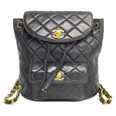 Chanel Vintage 1994-1996 Duma Backpack Black Lambskin Leather Gold Hardware