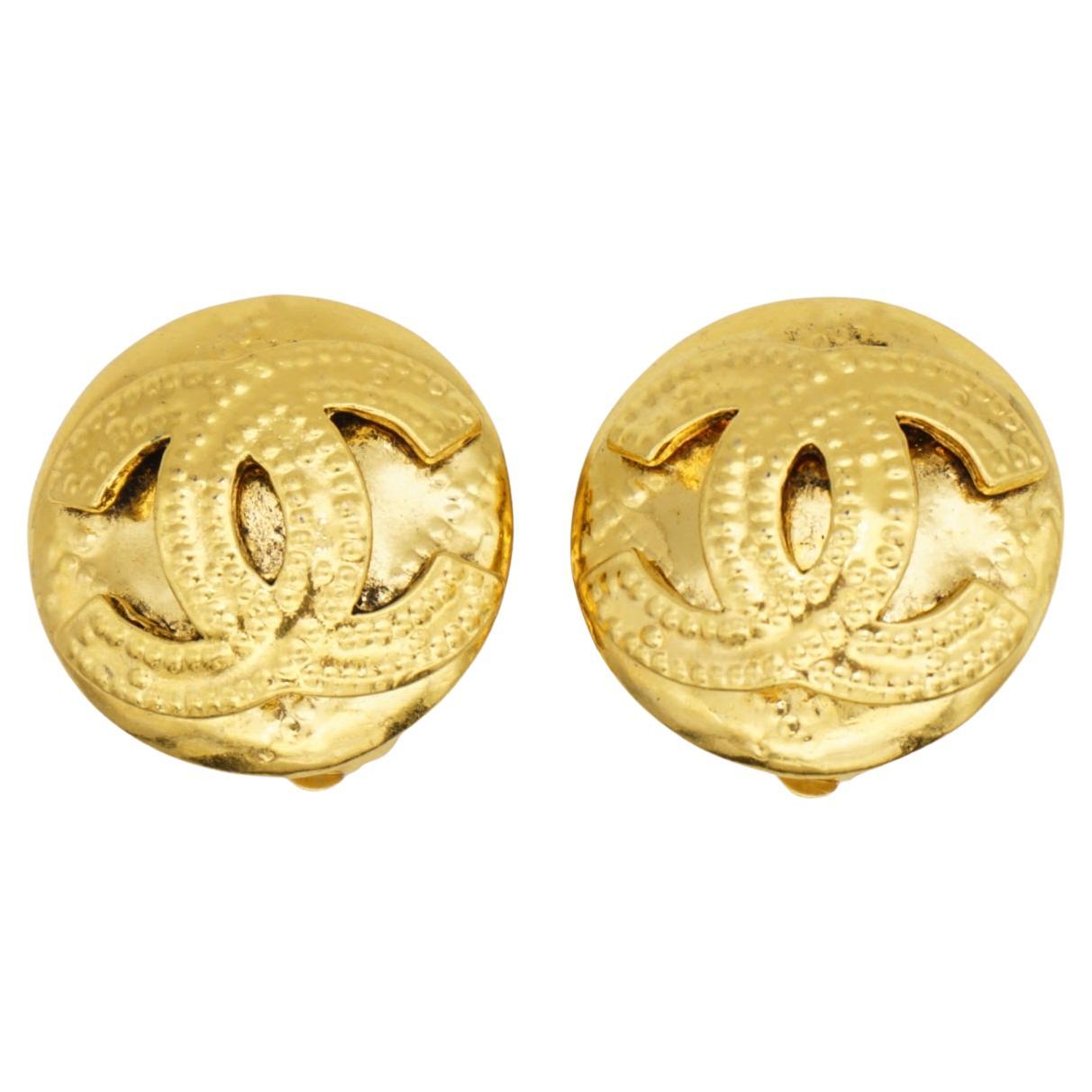 Chanel Vintage 1994 Classic Large Logo CC Coco Dots Glow Round Circle Earrings