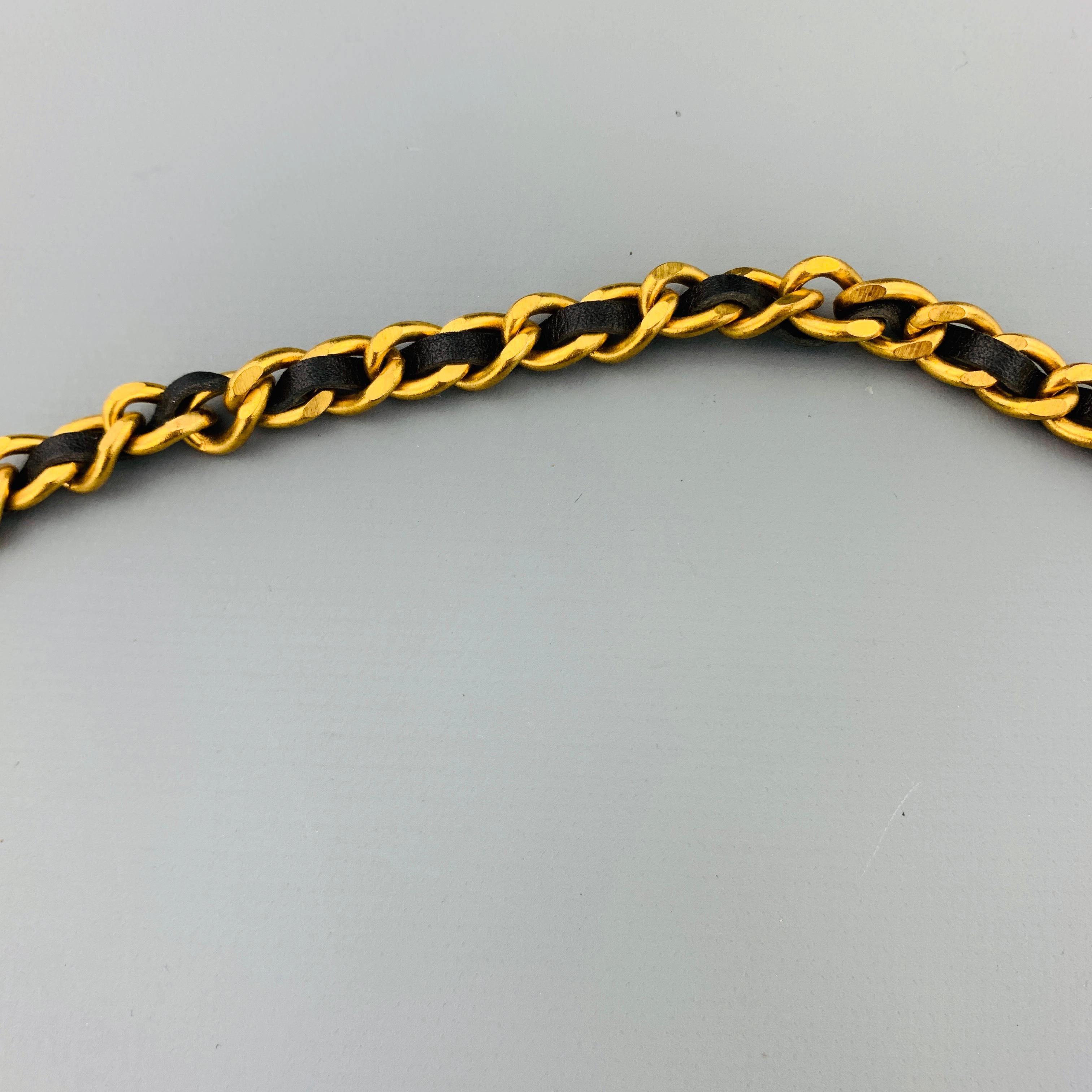 CHANEL Vintage 1994 Gold Tone Metal Black Leather Woven Chain Charms Belt 3