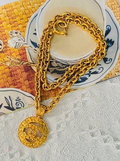 Chanel Vintage 1994 Iconic Logo CC Coco Circle Medallion Pendant Long Necklace
