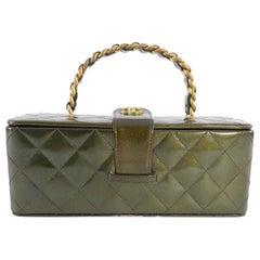 Chanel Vintage 1994 Olive Green Patent Vanity Case Bag