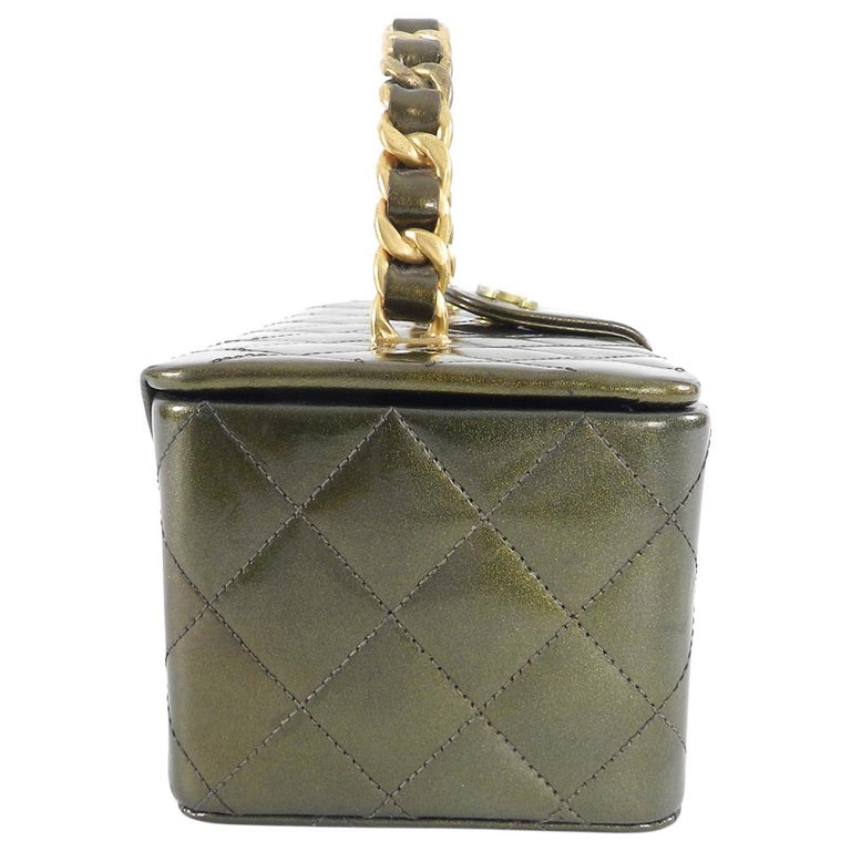Chanel Vintage 1994 Olive Green Patent Vanity Case Bag at 1stDibs