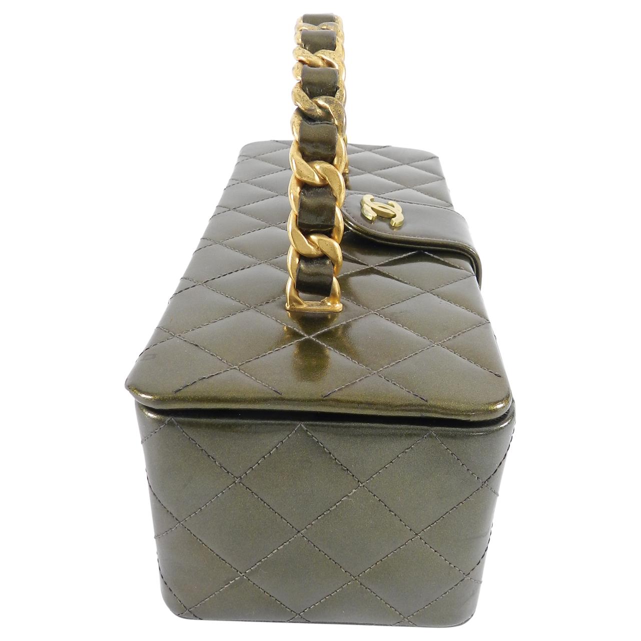 Women's Chanel Vintage 1994 Olive Green Patent Vanity Case Bag