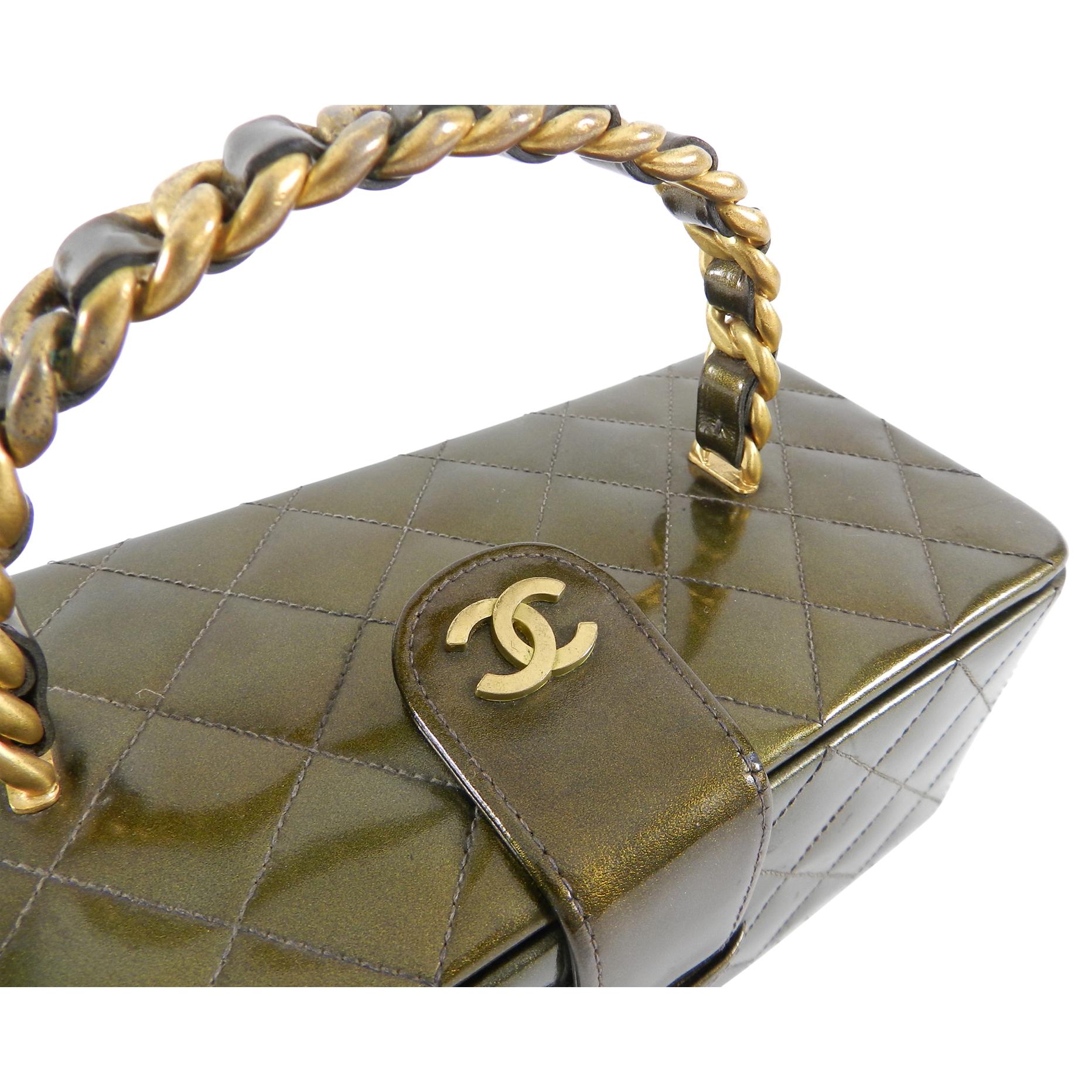 Chanel Vintage 1994 Olive Green Patent Vanity Case Bag 1