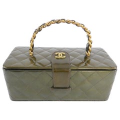 Chanel Retro 1994 Olive Green Patent Vanity Case Bag