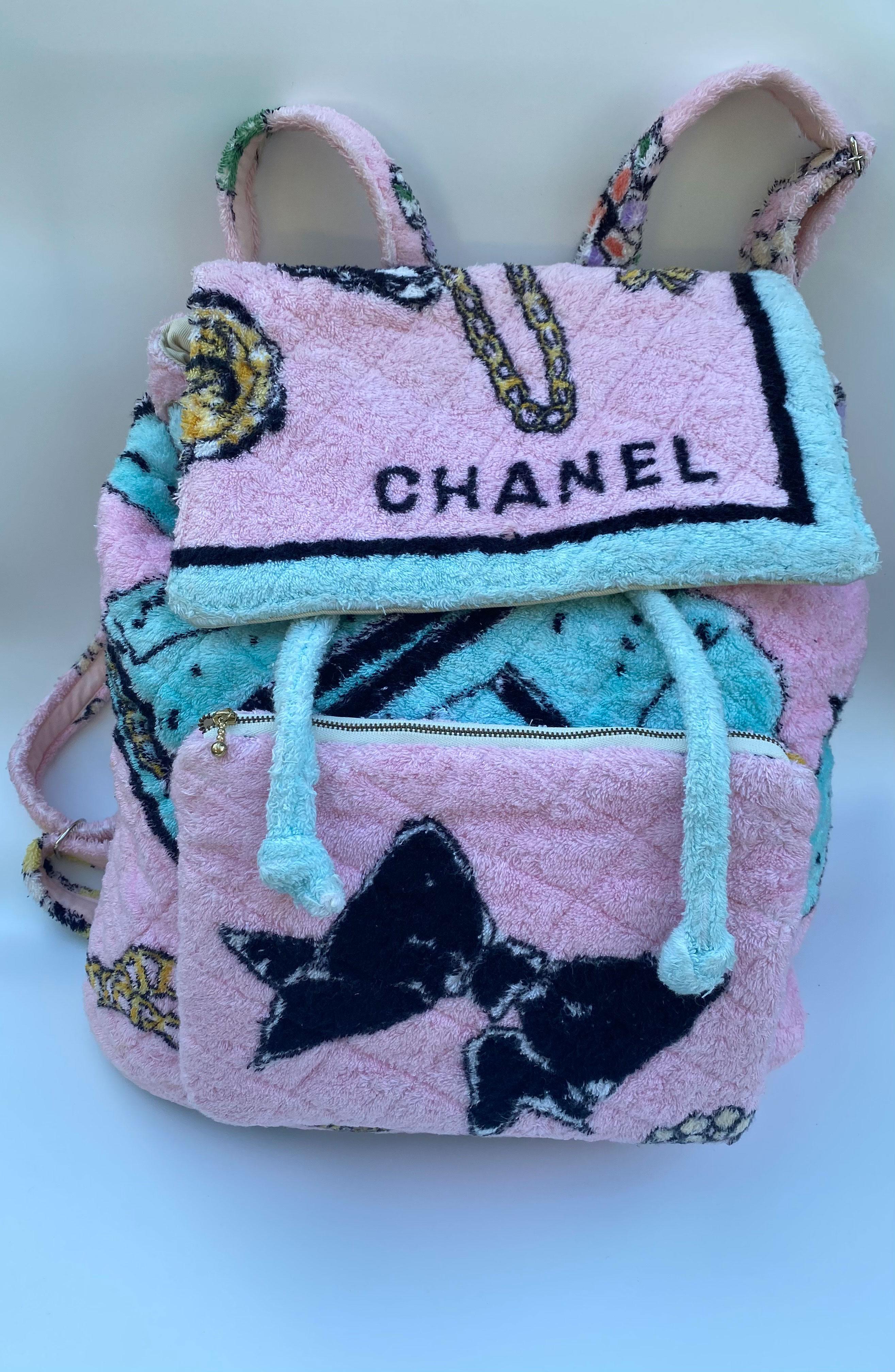 Chanel Vintage 1994 Rare Limited Edition Towel Jumbo Beach Pink Terry Cloth Back 1