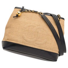 Chanel Vintage 1994 Vintage Biege Woven Straw Raffia & Lambskin Leather Tote Bag