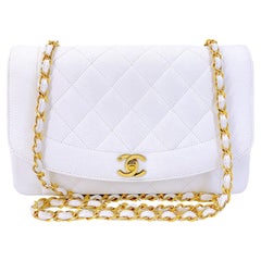 Chanel Vintage 1994 White Caviar Medium Diana Flap Bag 24k GHW 67764