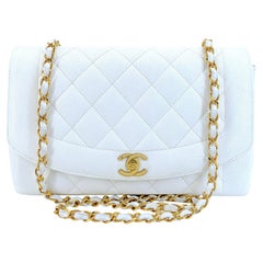 Chanel Vintage 1994 White Caviar Medium Diana Flap Bag 24k GHW 68679